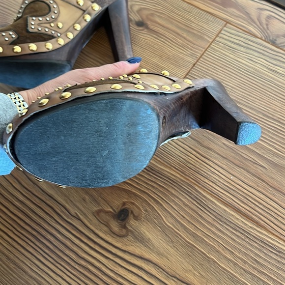 Brown and Gold Miu Miu Heeled Clogs - Picture 9 of 11